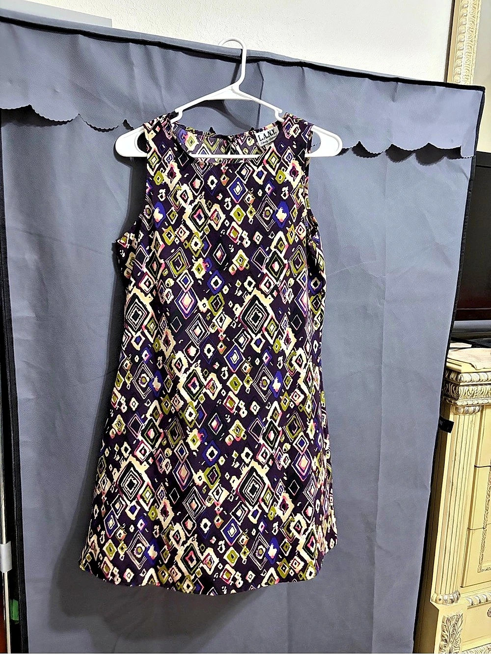 L.A.Medium.B. Style 1746PS. Geometric Mini Dress in Purple Size Medium